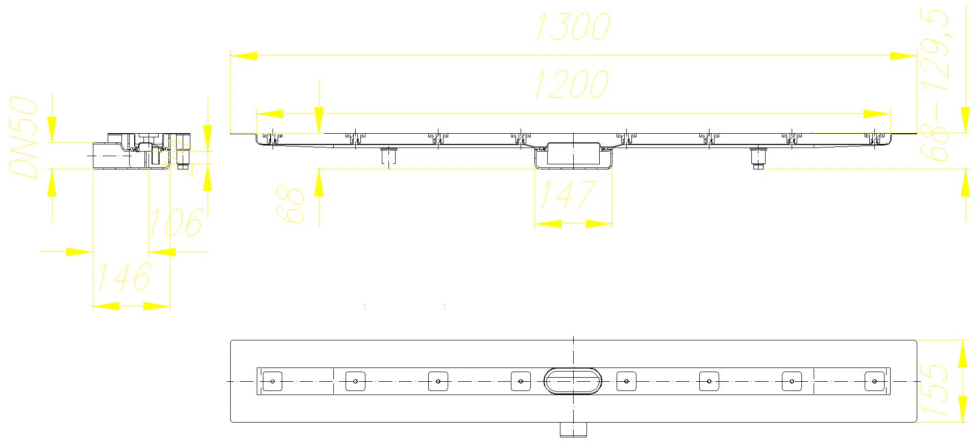 DALLMER Duschrinne CeraLine Nano F 1200 mm, DN 50