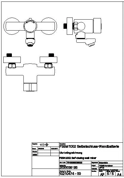 Wandbatterie, F3, hydr., Mischer, Schwenkauslauf, 100 mm, 6l, F3SM1002