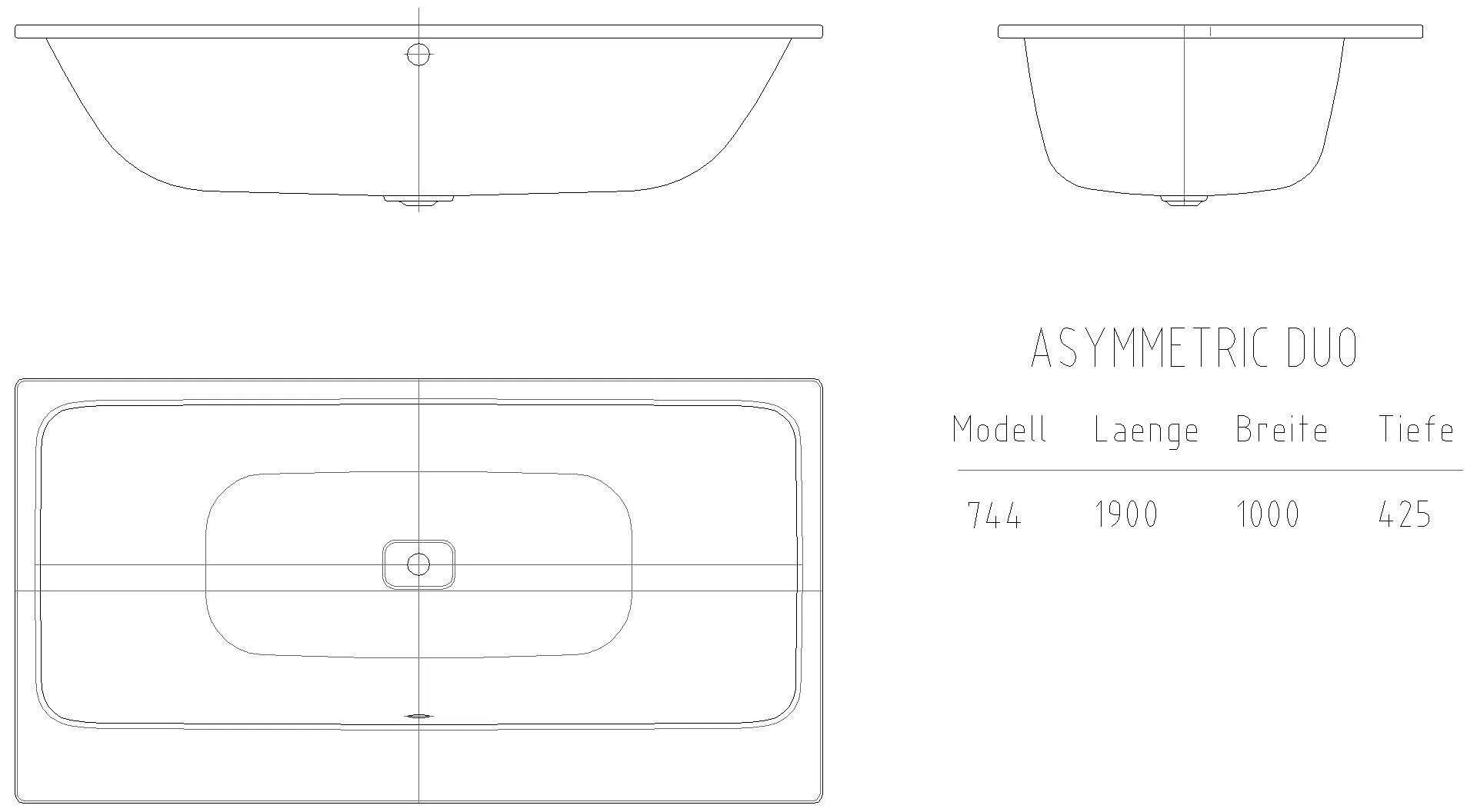 KALDEWEI ASYMMETRIC DUO Badewanne, 1900x1000 mm, Modell-Nr: 744