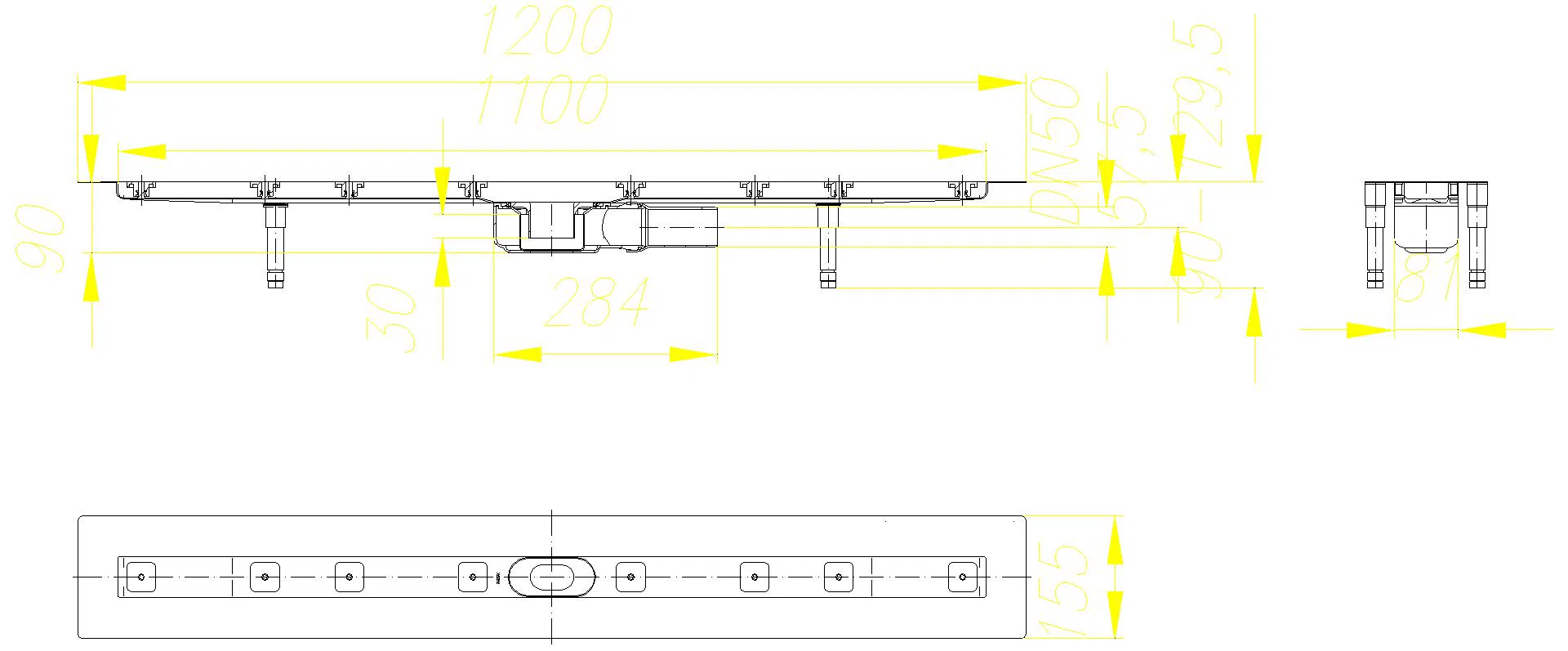DALLMER Duschrinne CeraLine PLAN F 1100 mm, DN 50