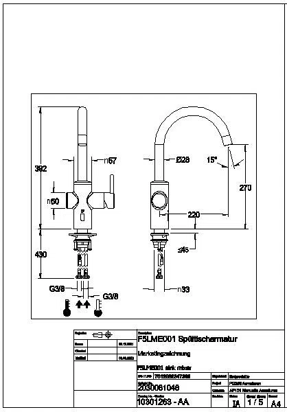 Küchenarmatur, F5, EHM und Sensor, ELB, Schwenkauslauf, f. Batt./Net., F5LME001