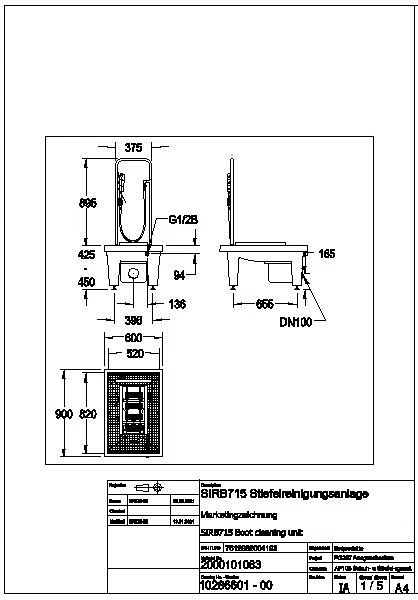 Stiefelreinigungsanlage, SIRIUS, 600x450x900 mm, Schlammfang, Abl.-Körper, SIRB715