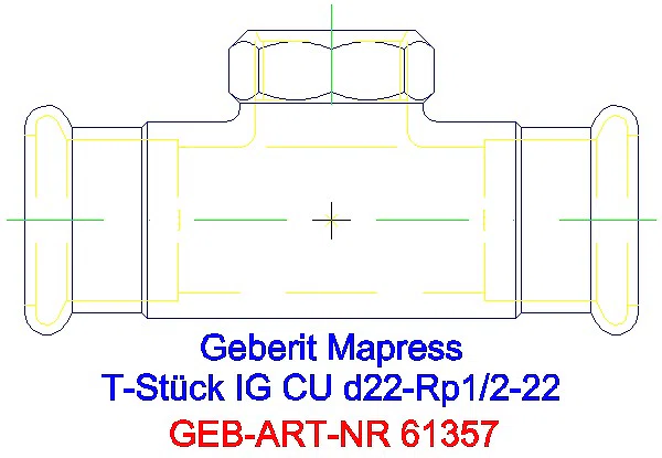 GE Mapress Kupfer T-Stück mit IG d22-Rp1/2-22_61357_A