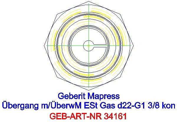 GE Mapress Edelstahl Übergang mit Überwurfmutter (Gas) d22-G1 3/8_34161_L