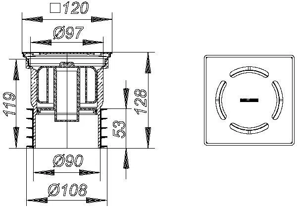 DALLMER Bodenablauf PRONTO Primus, DN 100, 120 x 120 mm