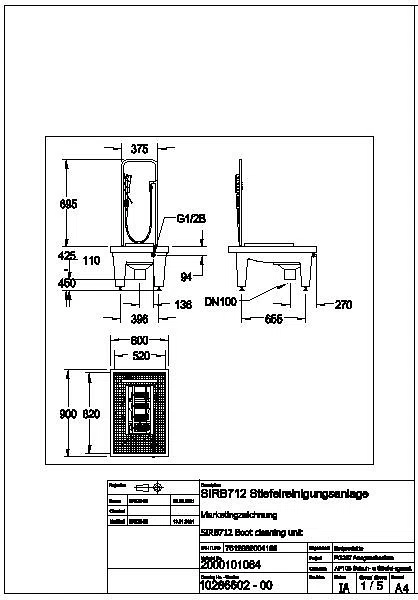 Stiefelreinigungsanlage, SIRIUS, 600x450x900 mm, Ablaufkörper senkrecht, SIRB712