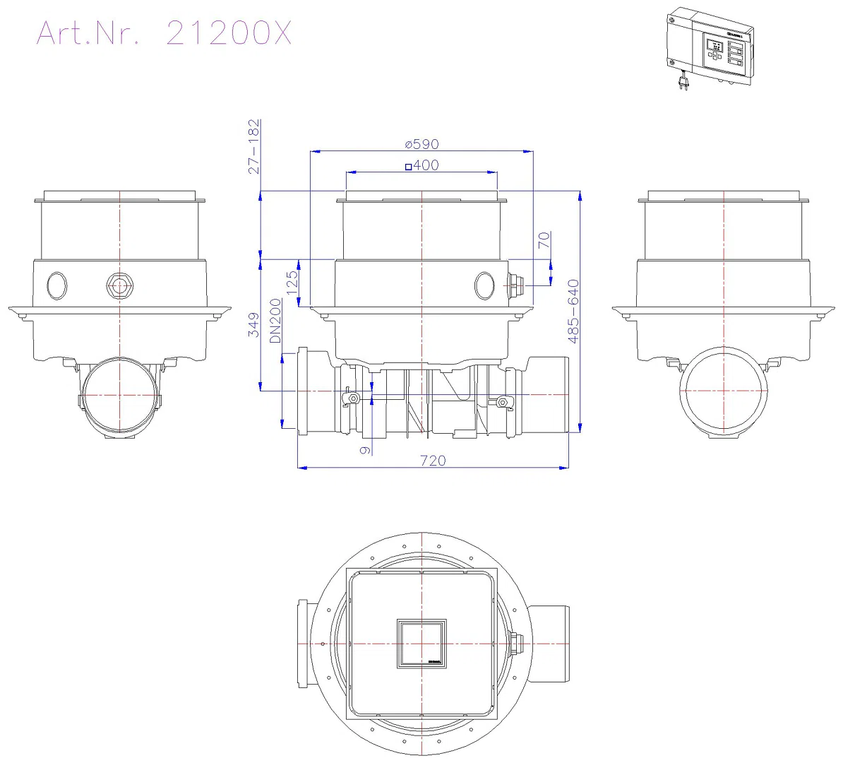 KESSEL-Rückstauhebeanlage Ecolift DN 200, Bodenplatte, befliesbar