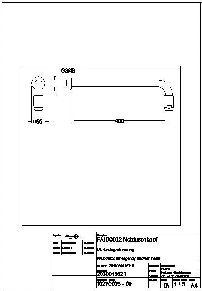 Notduschkopf, DN20, grün, 65 l/min, mit Wandarm, FAID0002