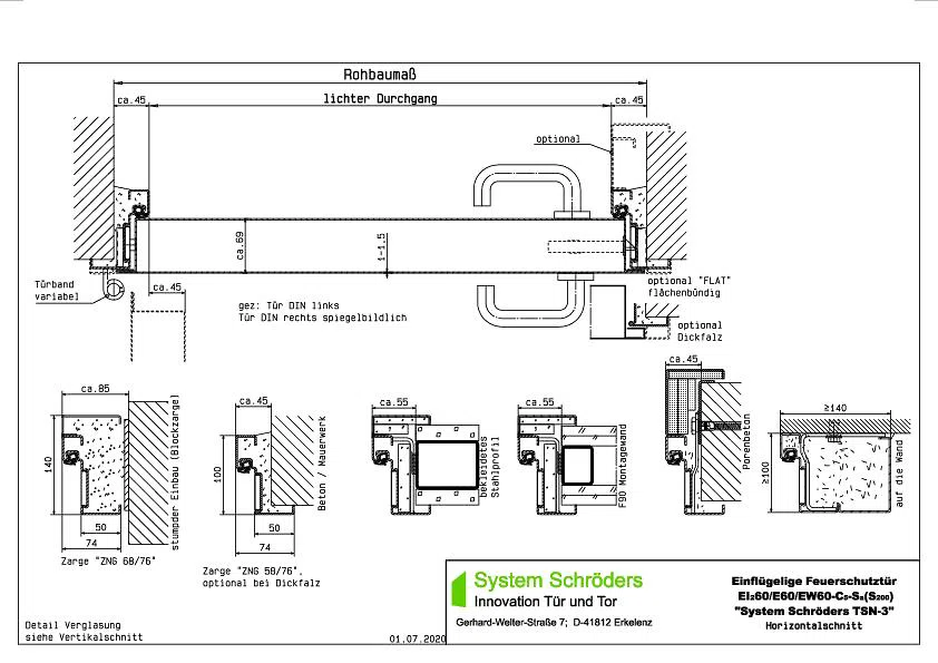 Feuerschutzstahltür EI2 60 einflügelig System Schröders TSN-3