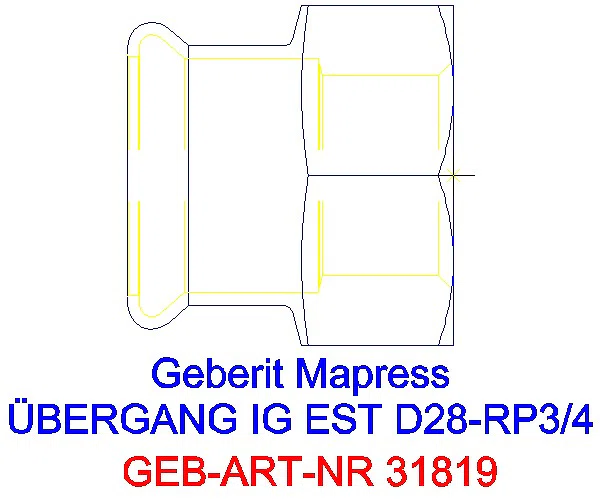 GE Mapress Edelstahl Übergang mit IG d28-Rp3/4_31819_A