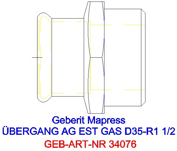GE Mapress Edelstahl Übergang mit AG (Gas) d35-R1 1/2_34076_A