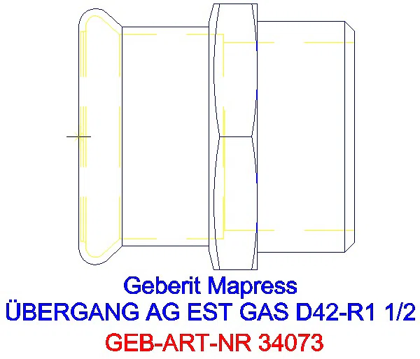 GE Mapress Edelstahl Übergang mit AG (Gas) d42-R1 1/2_34073_A