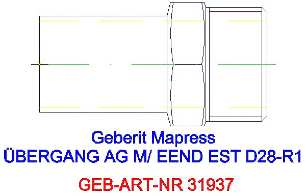 GE Mapress Edelstahl Übergang mit AG und Einschubende d28-R1_31937_A