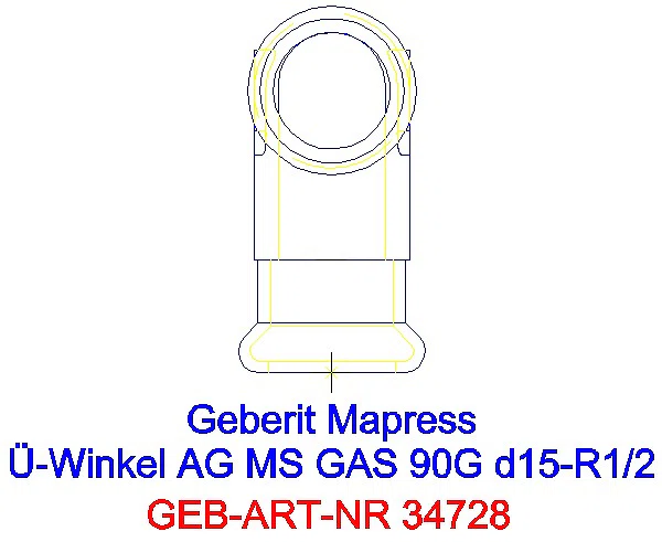 GE Mapress Kupfer Übergangswinkel 90Gr mit AG (Gas) Ms Gas d15-R1/2_34728_L
