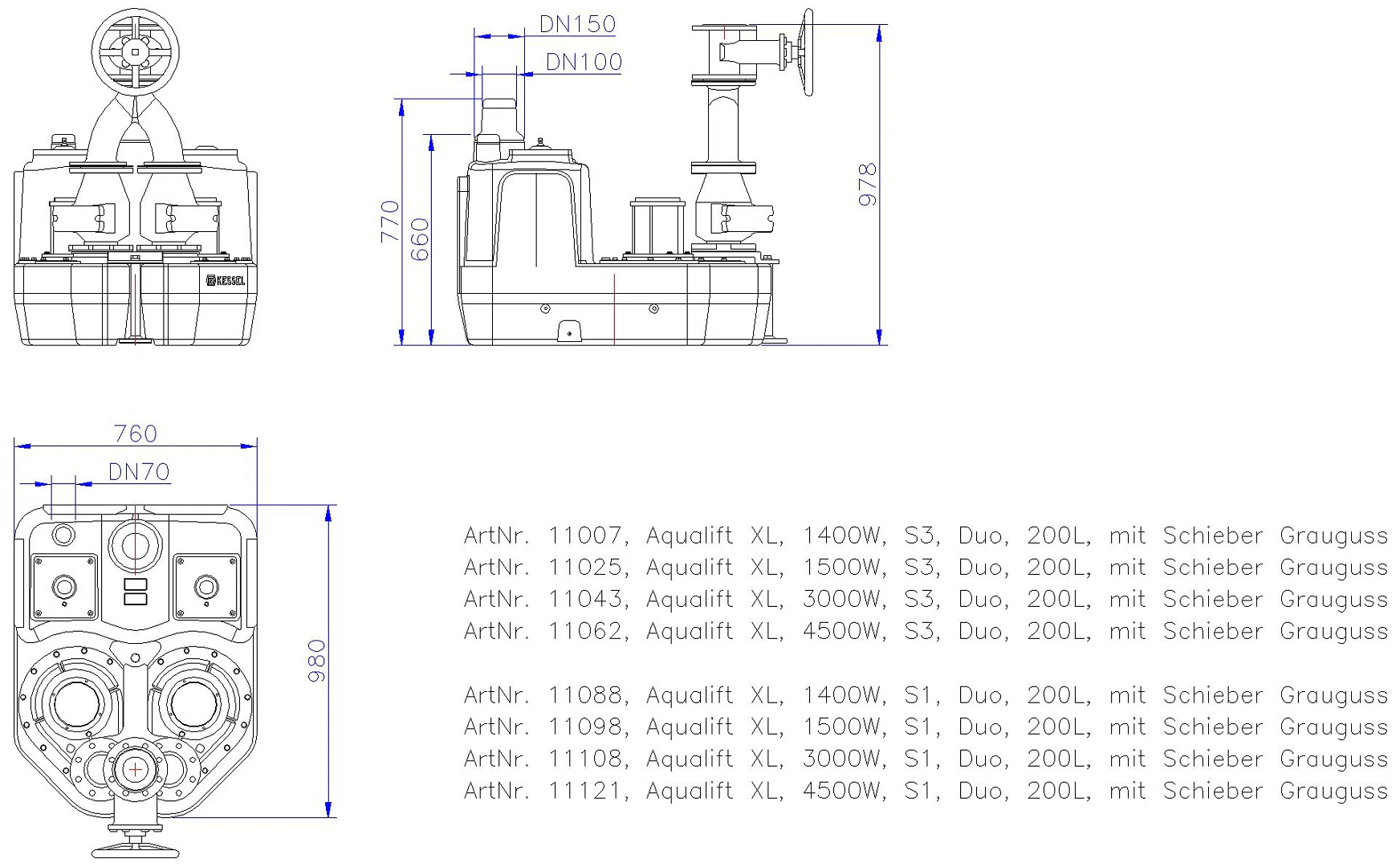 KESSEL-Doppelhebeanlage Aqualift F XL 3000W-S1 Duo 200L m.S.G.