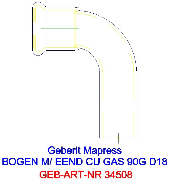 GE Mapress Kupfer Bogen 90Gr mit Einschubende (Gas) d18_34508_A