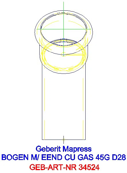 GE Mapress Kupfer Bogen 45Gr mit Einschubende (Gas) d28_34524_L