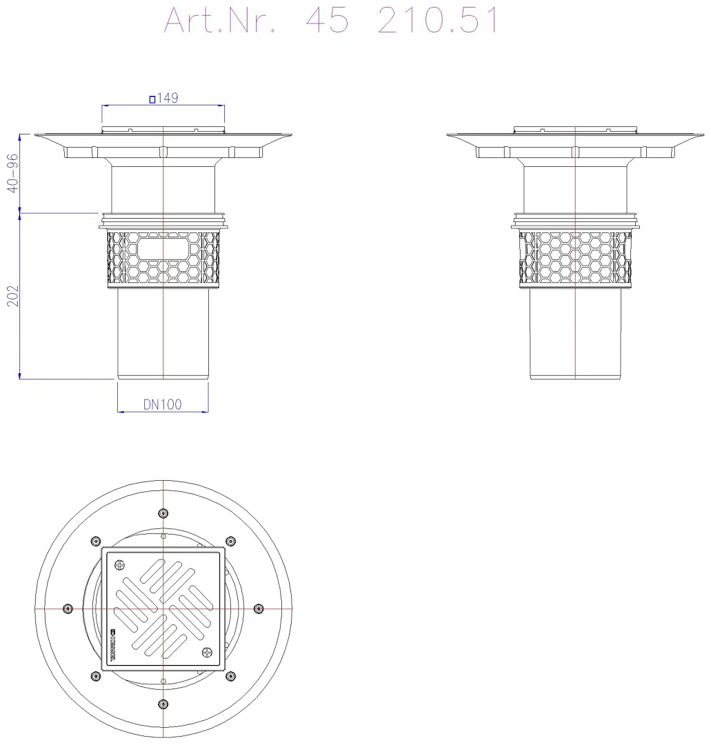 KESSEL-Boden-/Deckenablauf Practicus DN 100, senkr., Variofix, Schlitzrost