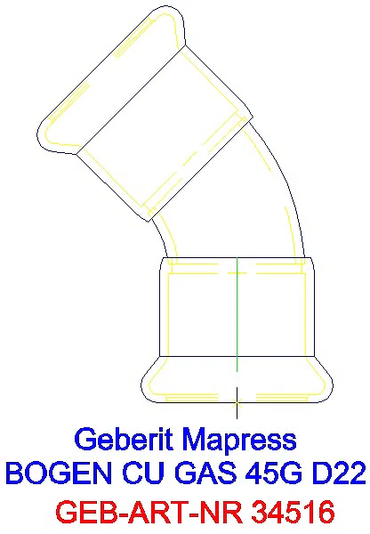 GE Mapress Kupfer Bogen 45Gr (Gas) d22_34516_A