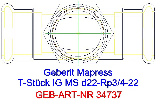 GE Mapress Kupfer T-Stück mit IG Gas d22-Rp3/4-22_34737_G