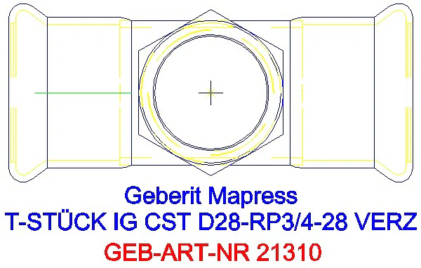 GE Mapress C-Stahl T-Stück mit IG d28-Rp3/4-28 verzinkt_21310_G
