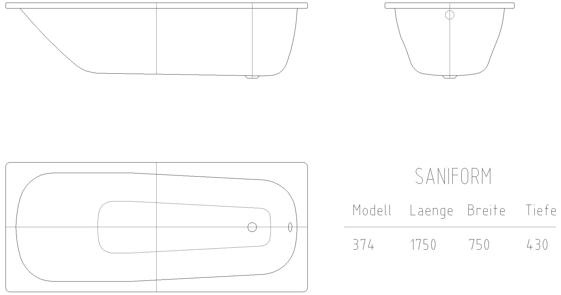 KALDEWEI SANIFORM Badewanne, 1750x750 mm, Modell-Nr: 374