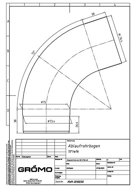 Alu Rohrbogen 72° ø76, #Art.Nr. 84076
