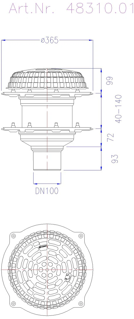 KESSEL-Flachdachablauf Pressfl., WU-Beton, DN 100, ohne Heizung