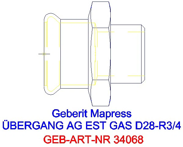 GE Mapress Edelstahl Übergang mit AG (Gas) d28-R3/4_34068_G