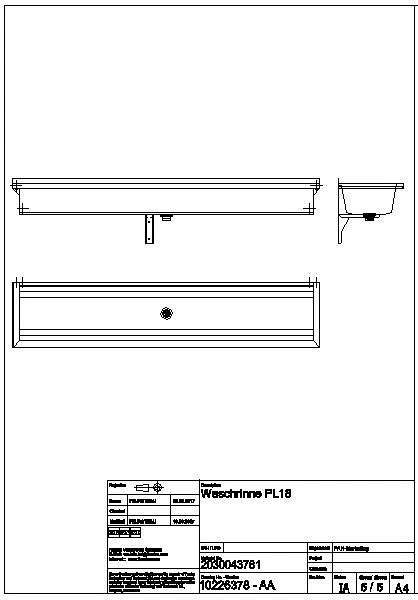 Waschrinne, PLANOX, Edelstahl, W.-Mont., 1800x210x382 mm, o. Arm-bank, PL18
