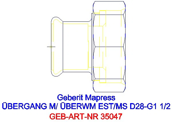 GE Mapress Edelstahl Übergang mit Überwurfmutter d28-G1 1/2_35047_G