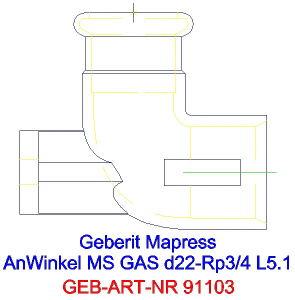 GE Mapress Kupfer Übergangswinkel 90Gr (Gas) Ms d22-Rp3/4_91103_L