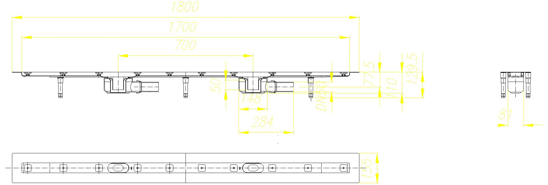 DALLMER Duschrinne CeraLine F Duo 1700 mm, DN 50