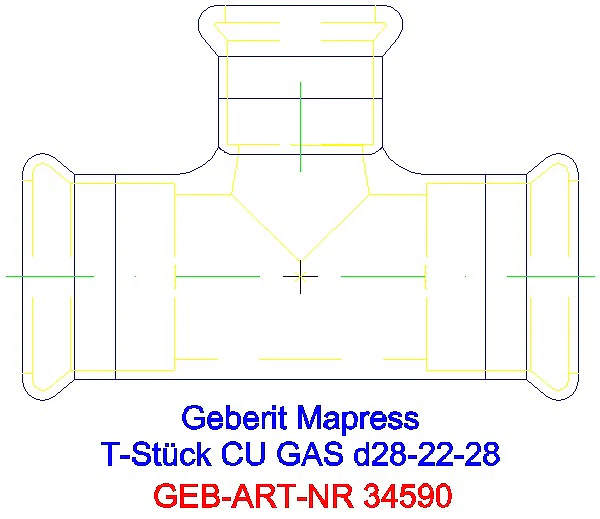 GE Mapress Kupfer T-Stück reduziert (Gas) d28-22-28_34590_A