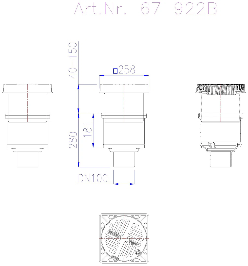KESSEL-Hofablauf System 200, senkr., Schlitzrost, B 125