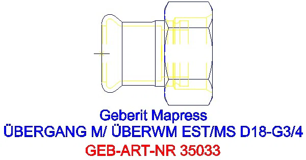 GE Mapress Edelstahl Übergang mit Überwurfmutter d18-G3/4_35033_A