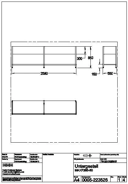 Untergestell, MAXIMA, Edelstahl, 2580x850x550 mm, MAXF260-60