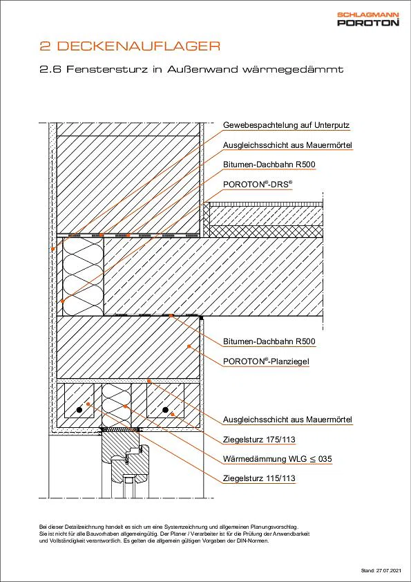 Fenstersturz in Außenwand wärmegedämmt