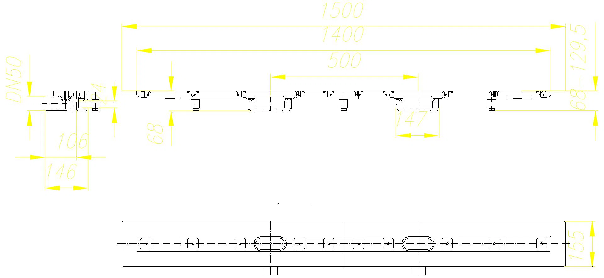 DALLMER Duschrinne CeraLine Nano F Duo 1400 mm, DN 50