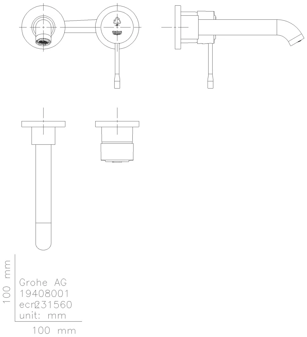 GROHE 2-Loch-WT-Wandbatterie Essence 29192_1 FMS Ausladung 183mm chrom