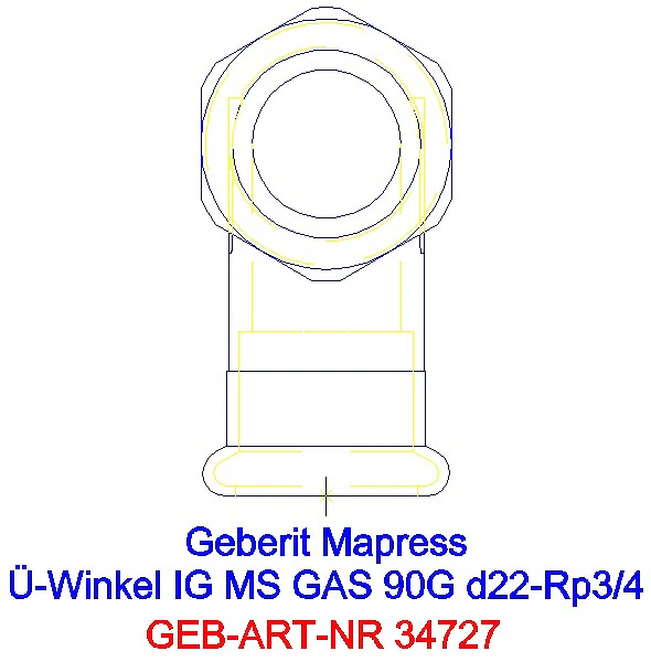 GE Mapress Kupfer Übergangswinkel 90Gr mit IG (Gas) Ms d22-Rp3/4_34727_L