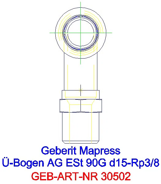 GE Mapress Edelstahl Übergangsbogen 90Gr mit AG d15-R3/8_30502_A
