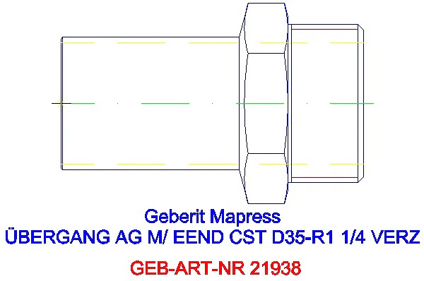 GE Mapress C-Stahl Übergang mit AG und Einschubende d35-R1 1/4 verzinkt_21938_G