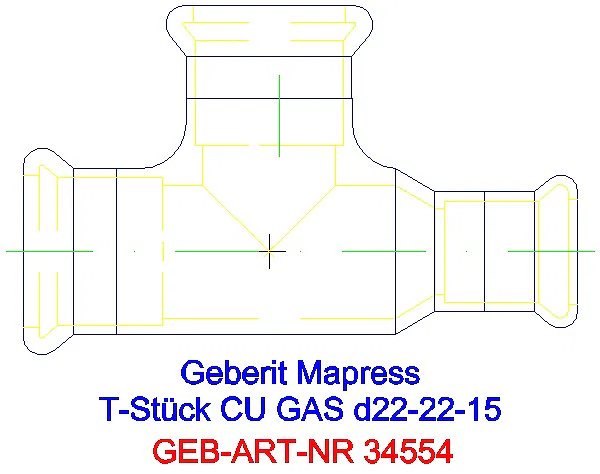 GE Mapress Kupfer T-Stück reduziert (Gas) d22-22-15_34554_A