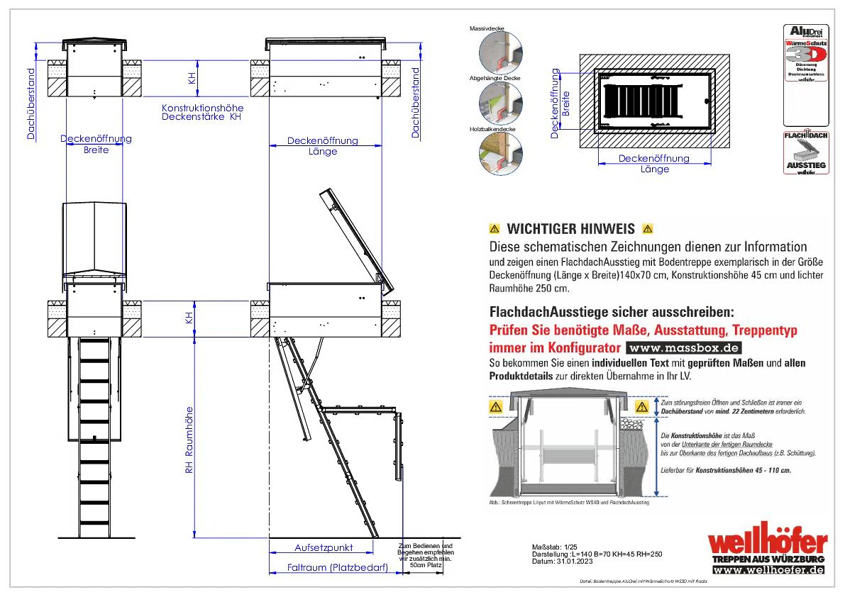 FlachdachAusstieg mit Bodentreppe AluDrei WärmeSchutz WS3D
