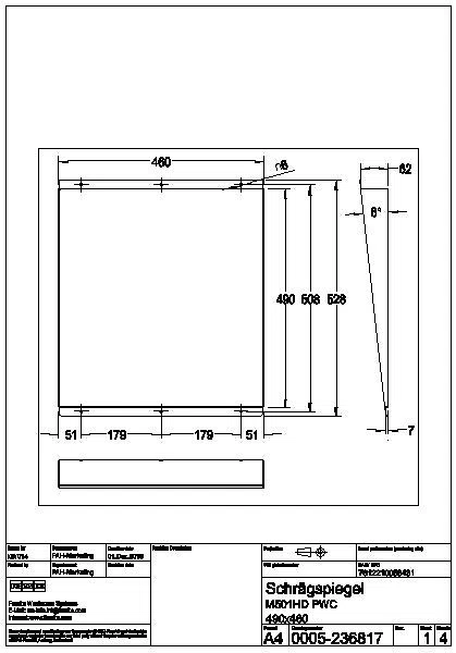 Spiegel, HEAVY DUTY, Edelstahl, 460x531x62 mm, schräg, sichtb. Bef., M501HD