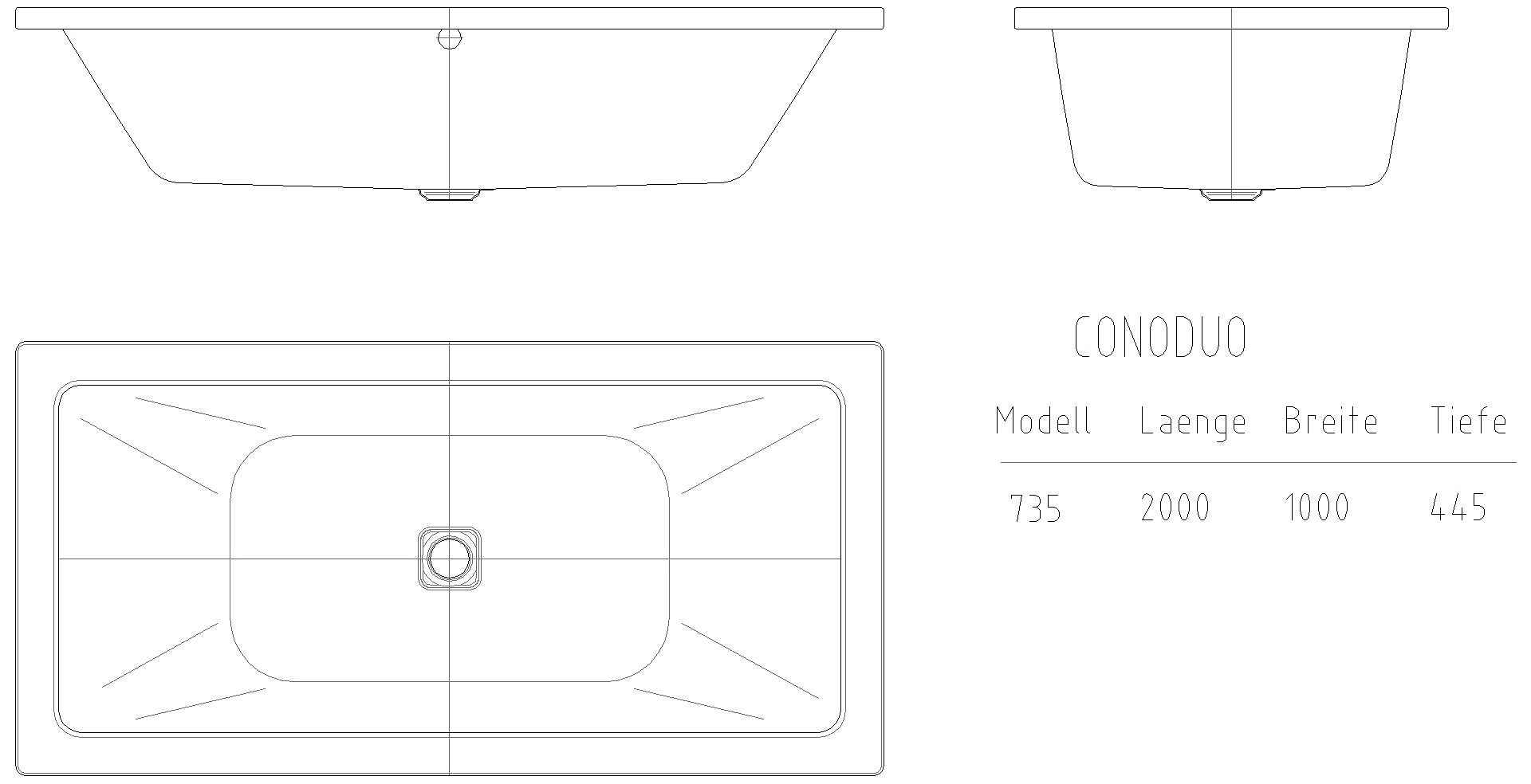 KALDEWEI CONODUO Badewanne, 2000x1000 mm, Modell-Nr: 735
