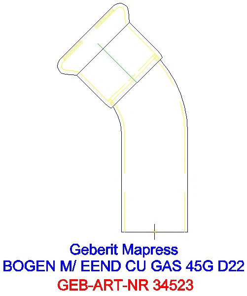 GE Mapress Kupfer Bogen 45Gr mit Einschubende (Gas) d22_34523_A