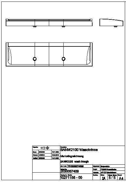 Waschrinne, FUTURA exklusiv, MIRANIT, 2100x170x570 mm, 2 Ablaufventile, SANW2100