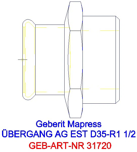 GE Mapress Edelstahl Übergang mit AG d35-R1 1/2_31720_G